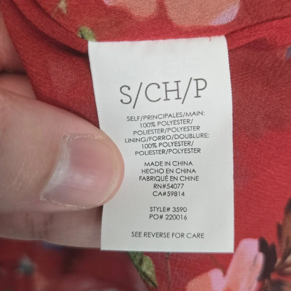 Cabi Devoted Red Floral Bell Sleeve Blouse S Sheer Lined Boho Festival Bloom Top